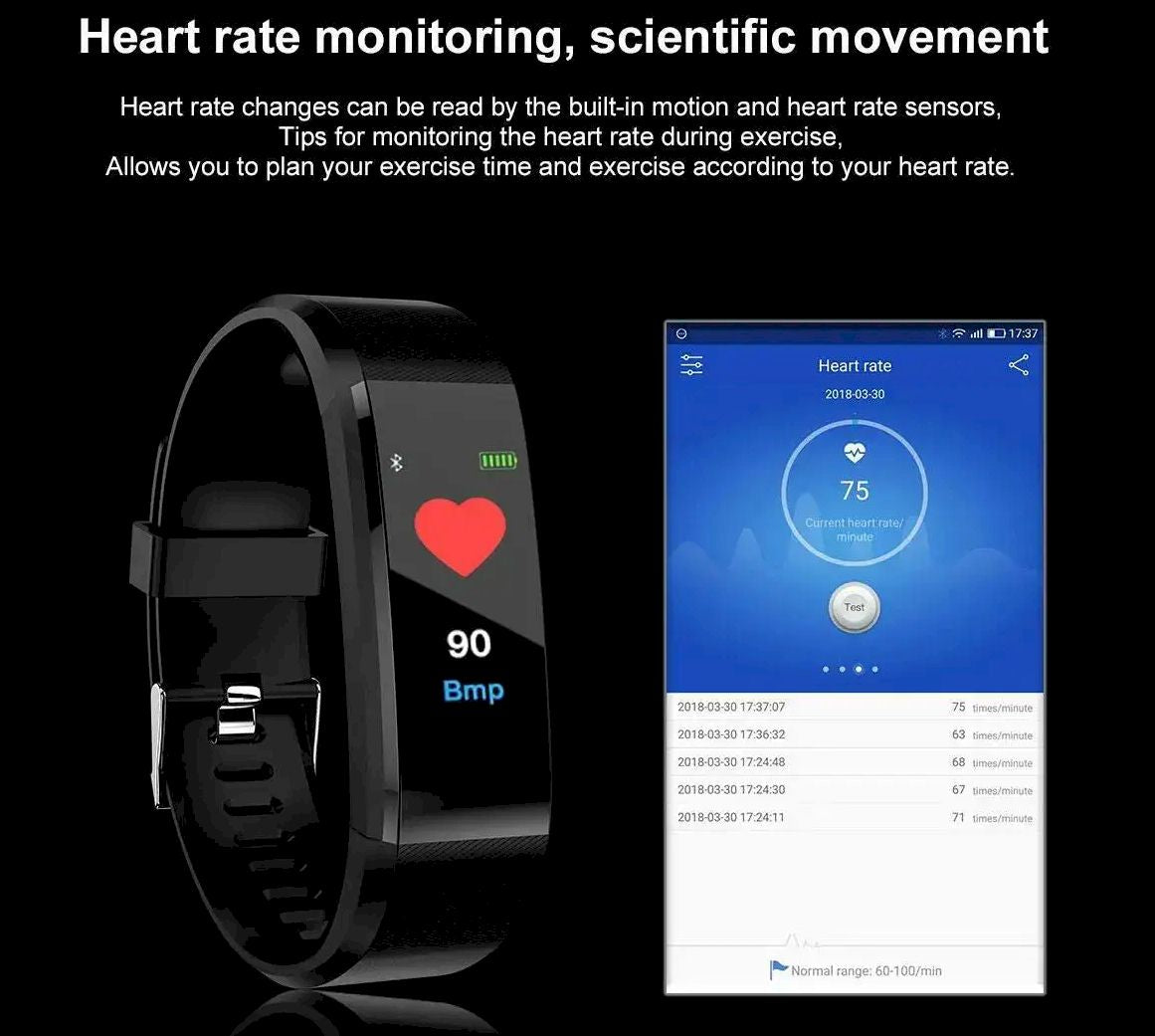 Smart Fitness Tracker Watch with Heart Rate & Blood Pressure Monitor