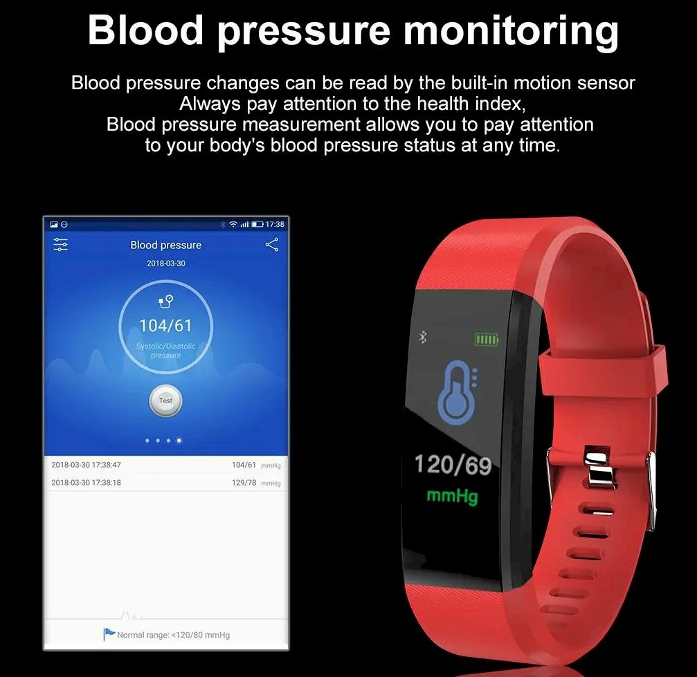 Smart Fitness Tracker Watch with Heart Rate & Blood Pressure Monitor