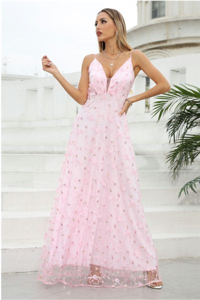 Lace Spliced Backless Sling Elegant Evening Gown Sizes S to 3XL