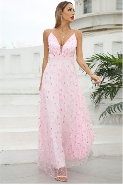 Lace Spliced Backless Sling Elegant Evening Gown Sizes S to 3XL