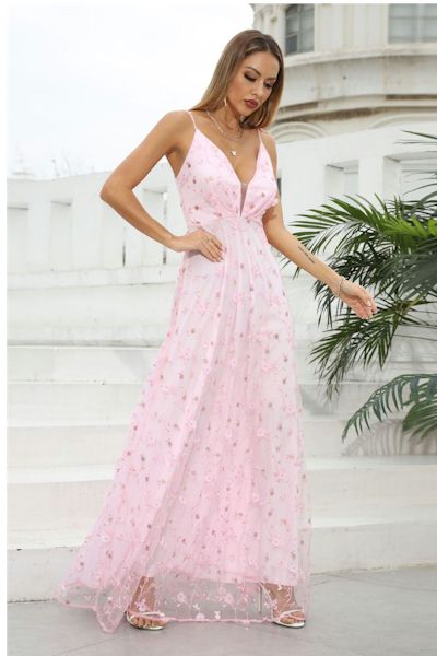 Lace Spliced Backless Sling Elegant Evening Gown Sizes S to 3XL