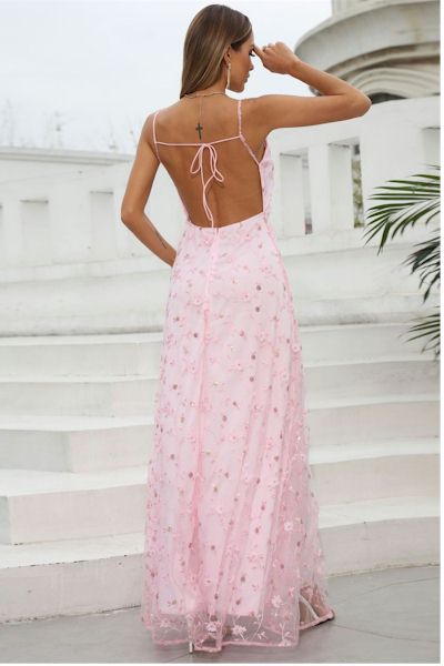 Lace Spliced Backless Sling Elegant Evening Gown Sizes S to 3XL