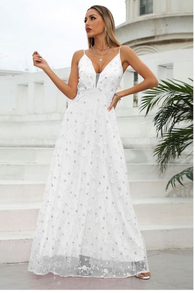 Lace Spliced Backless Sling Elegant Evening Gown Sizes S to 3XL
