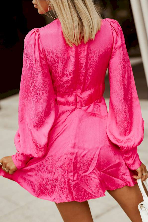 Rose Leopard Lantern Sleeve Front Cut-out Mini Dress