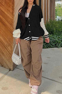 Undeniably Stylish: Casual Plus Size Baseball Jacket-Style Sweater