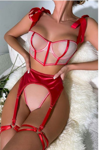 "Elegant Embroidered Lingerie Set with Leg & Neck Accents