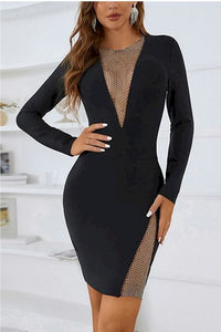 Seductive Elegance: Rhinestone Fishnet Mini Dress for a Mesmerizing Night Out