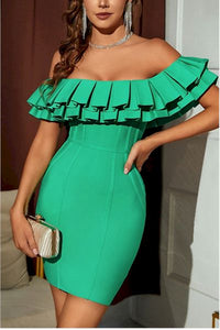 Off-Shoulder Zip-Up Slim Ruffled Sexy Mini Dress