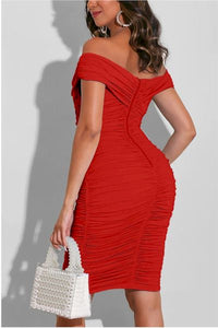 "Elegance Redefined: Own the Spotlight with our Pleated Knee-Length Dress!
