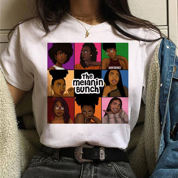 Vogue T Shirt Women Melanin T Shirt Black African Curly Hair Girl Printed Tshirt Femme Harajuku Clothes Female T-shirt Tops Tee